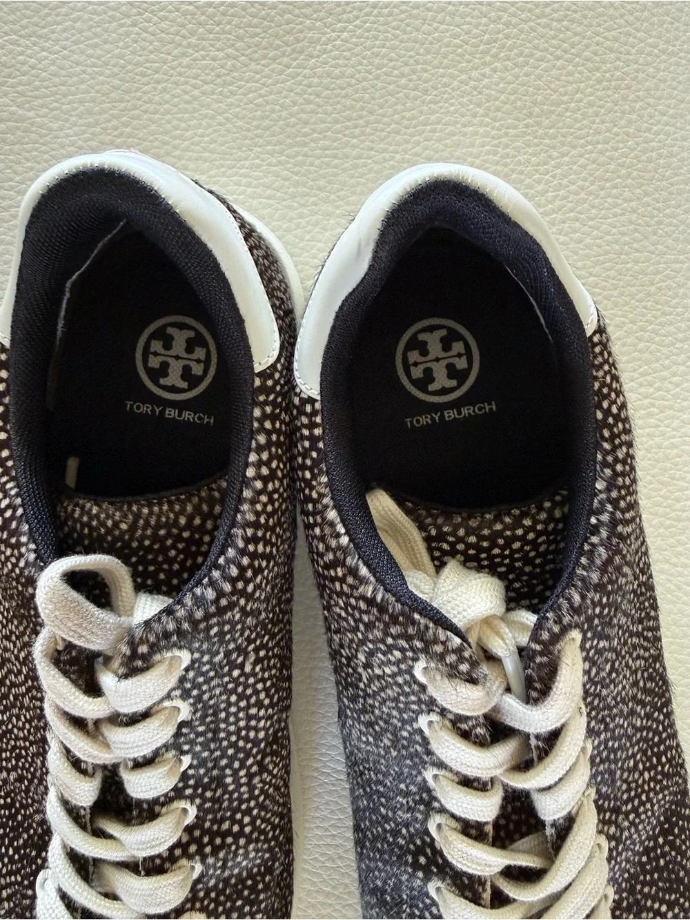 Tory Burch Women’s Howell Court Spotted Calf Hair Leather Sneakers 9.5